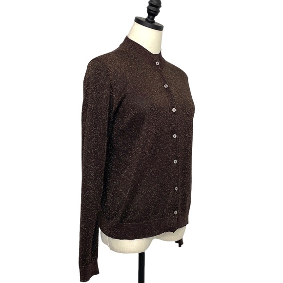 Via Condotti Crew Neck Cardigan Brown with Gold Metallic Flecks Size Medium - Picture 4 of 11